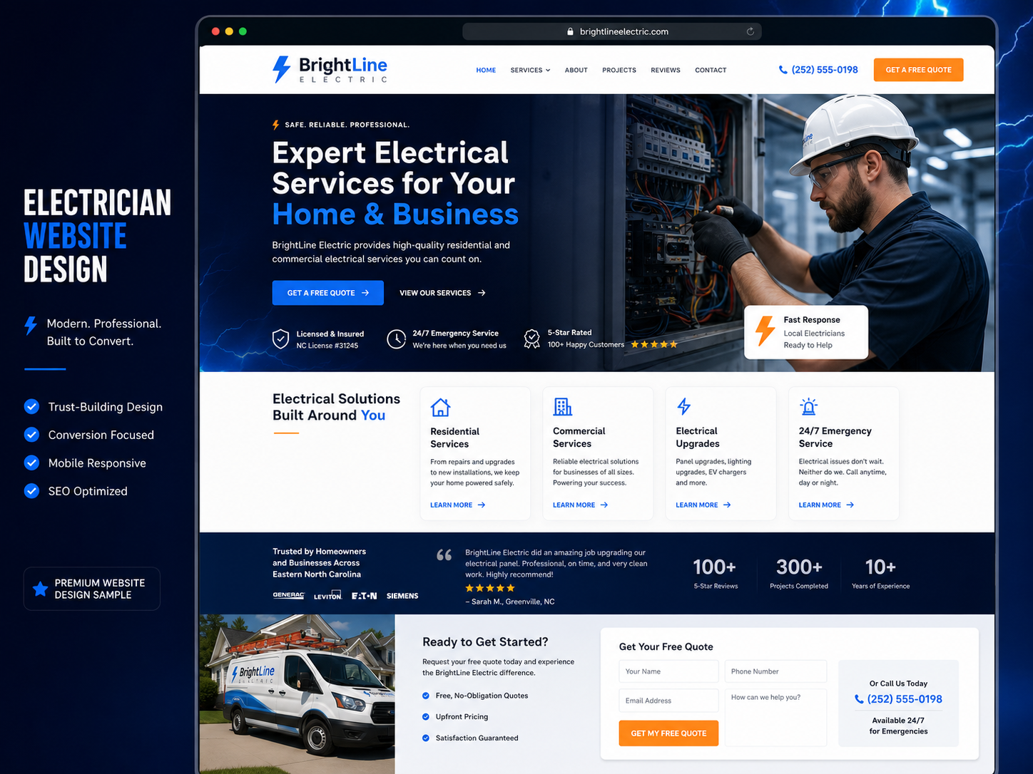 Bright electrician website design concept